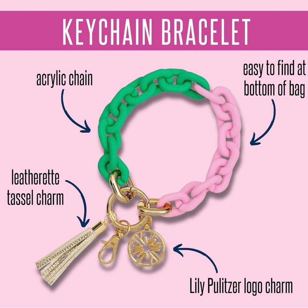 Lilly Pulitzer Keychain Featured in Spearmint Green/Conch Shell Pink - Picture 2 of 6